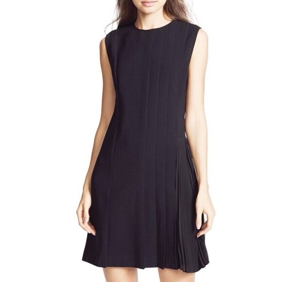 Theory Sz 4 Black Pleated Admiral Crepe Sleeveless Day Dress Sheath Shift - Picture 5 of 16